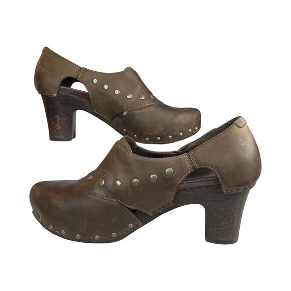 Dansko Becca Brown Leather Studded Heeled Clogs Women’s 40 US 9.5–10 Shoes - Picture 7 of 11